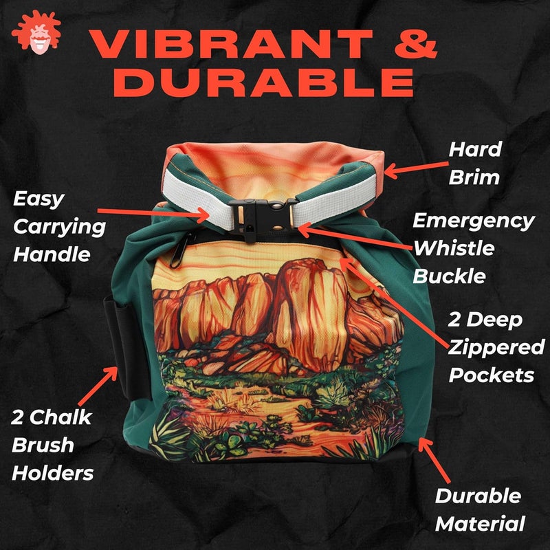Gnarly Dood Rock Climbing Chalk Bucket | for Bouldering Gym & Outdoor Use | Durable Hook & Loop Closure, 2 Zippered Pockets, Easy-Carry Handle - Image 2